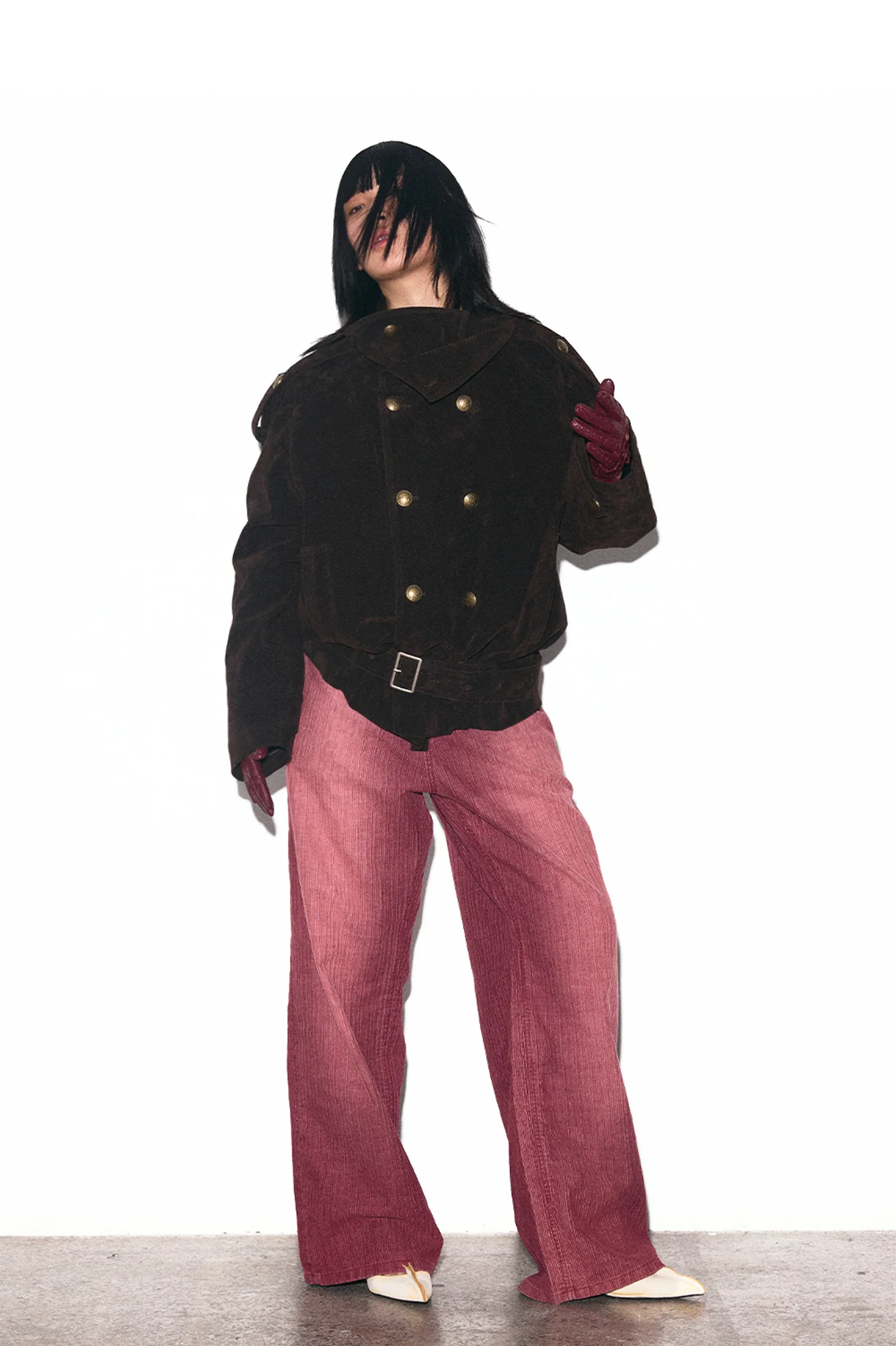 TRECLUB Velvet Double-Breasted Short Trench Jacket