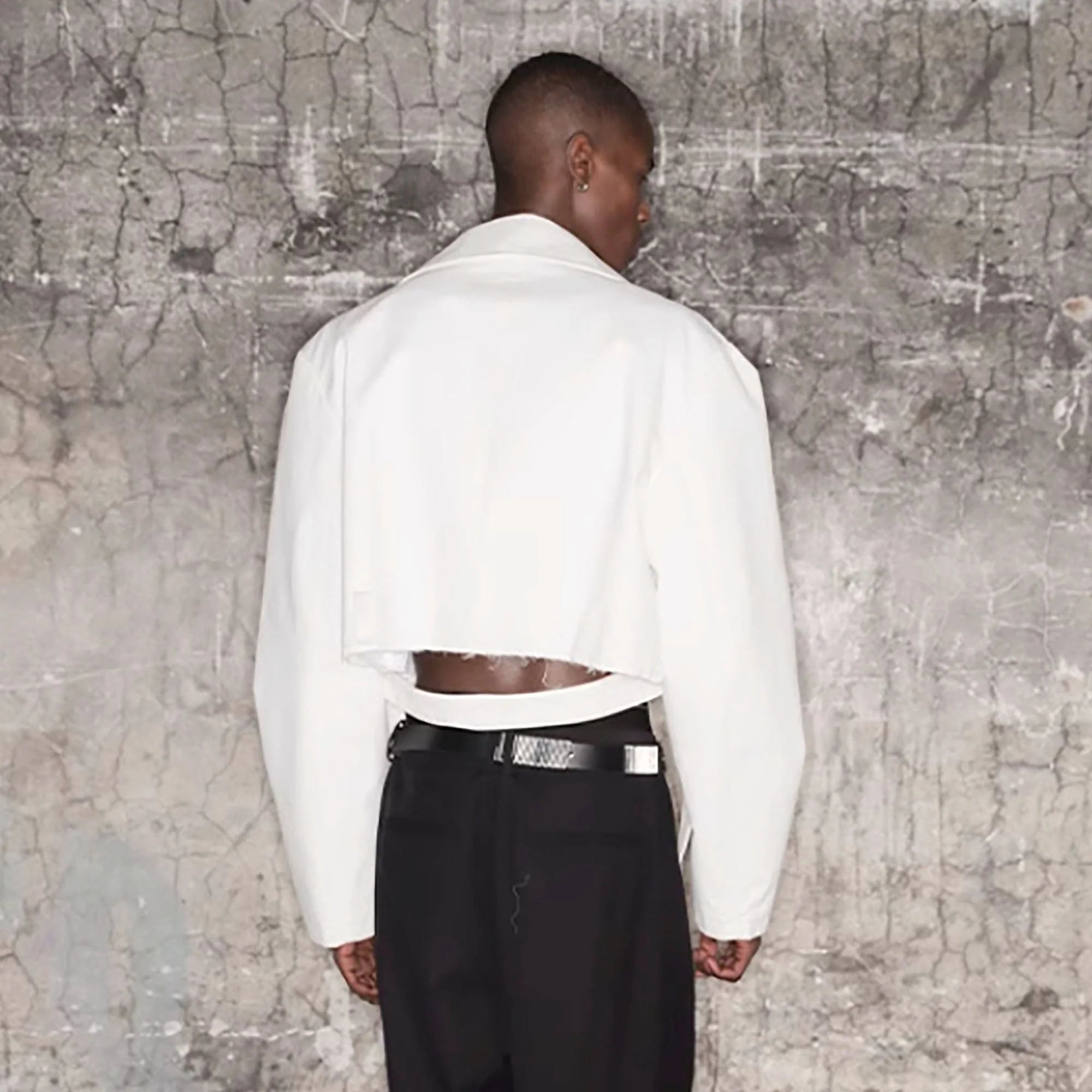 TRIANGLE PROJECT Cropped Asymmetrical Double-Breasted Cropped Jacket