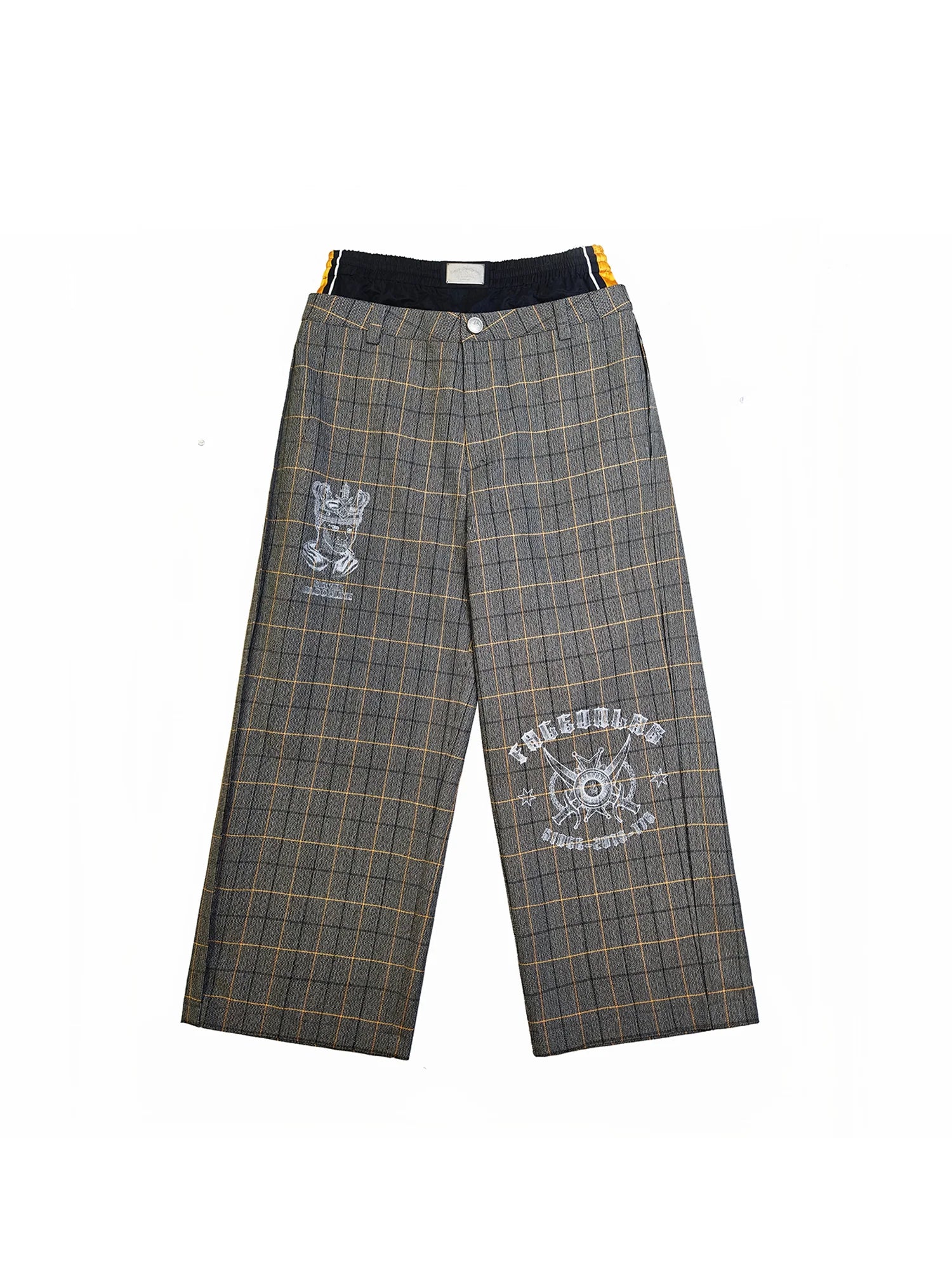 FACEONLAB Contrast Double-Waist Plaid Graphic Trousers