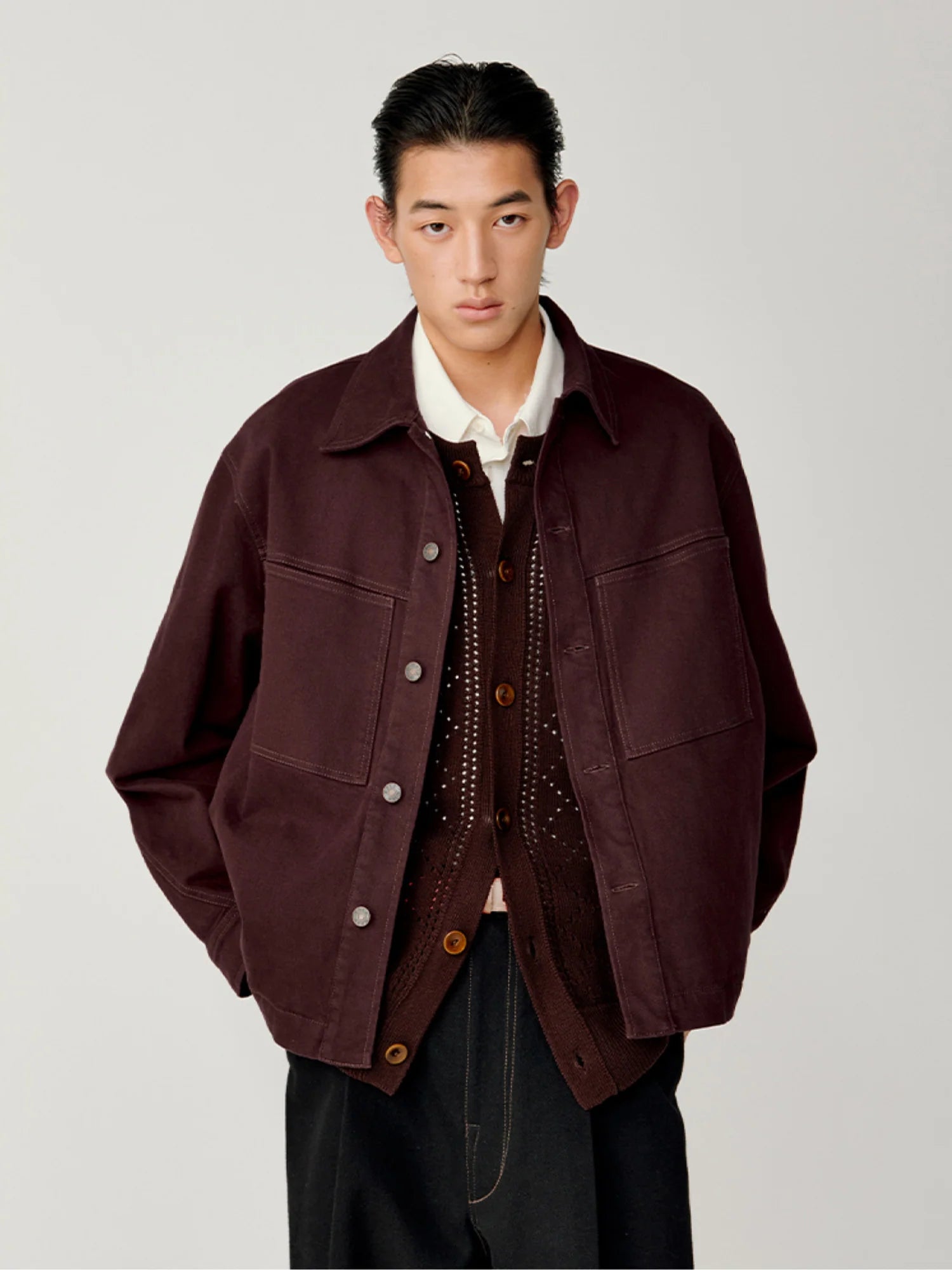 OPICLOTH Washed Patch-Pockets Curved-Cuffs Jacket