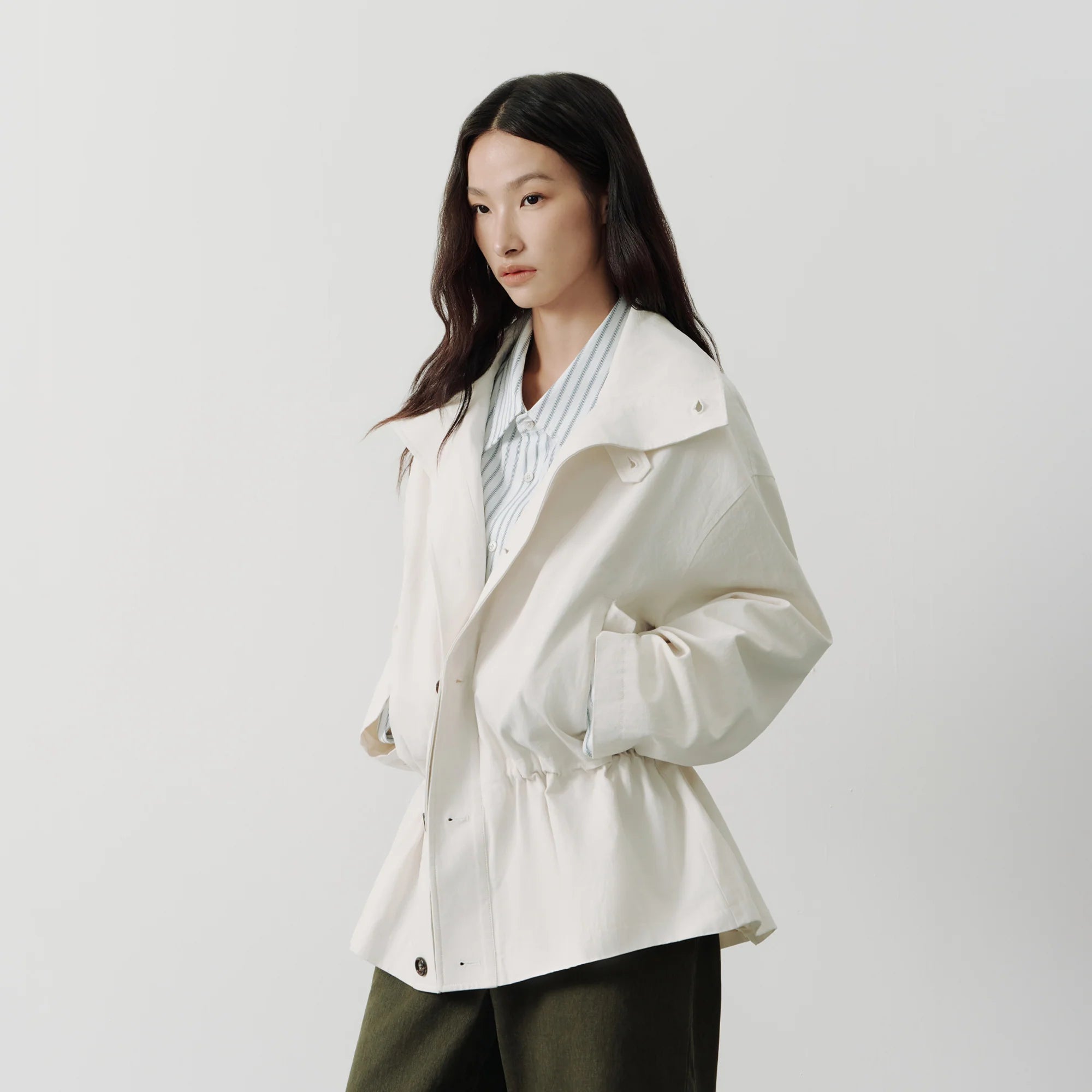 SAME FLOW Stand-Collar Drawstring-Waist Jacket