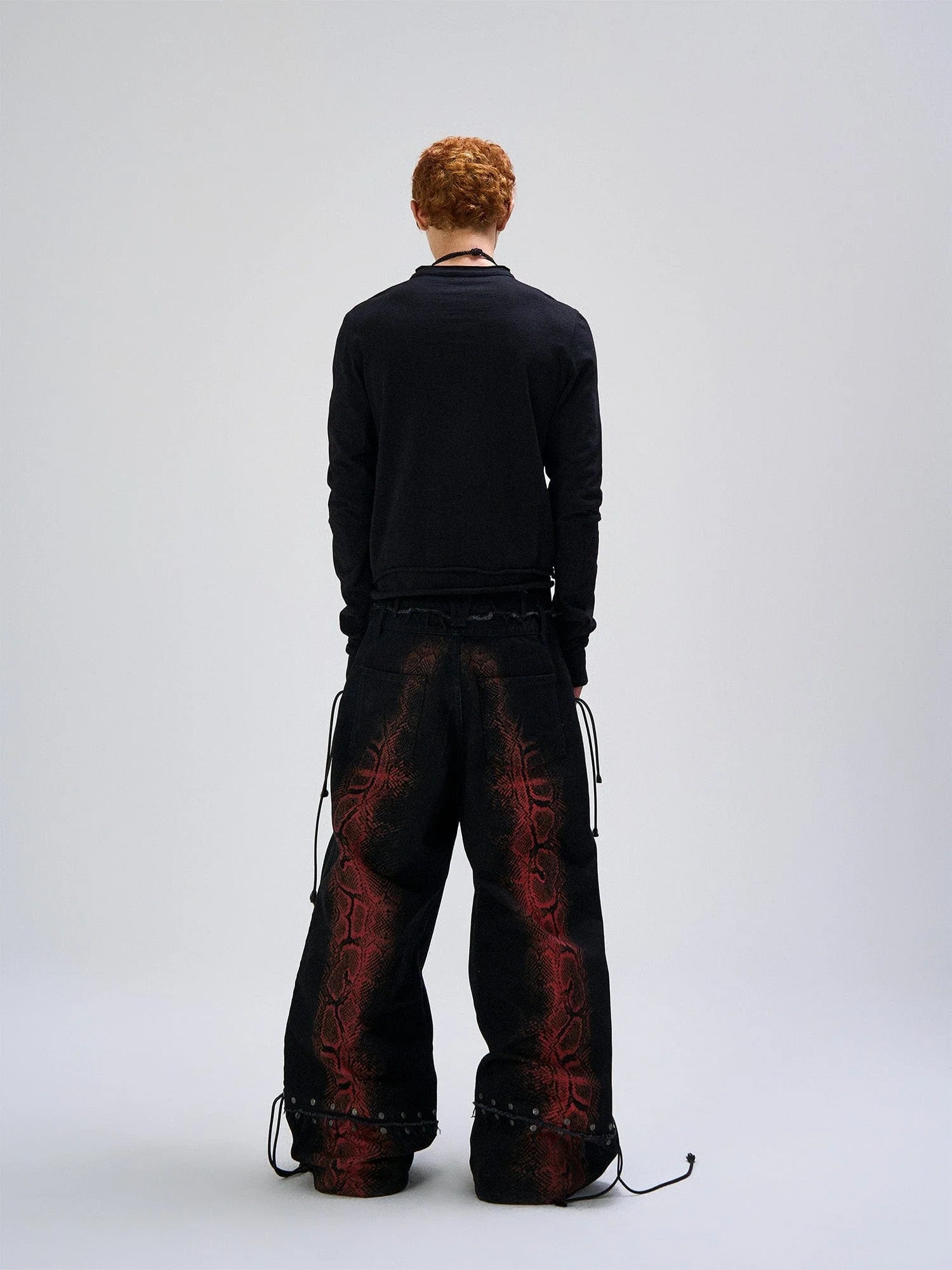 FLYERRER Washed Contrast Snakeskin Drawcord Wide-Leg Jeans