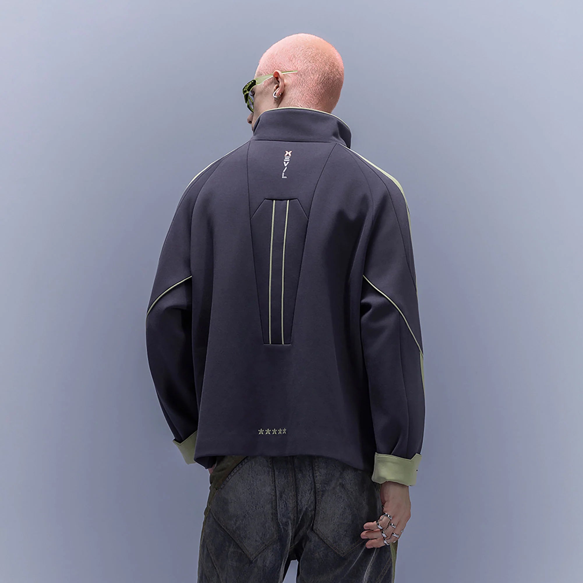 XIPHEVIL Contrast-Paneled Raglan Track Jacket Blue
