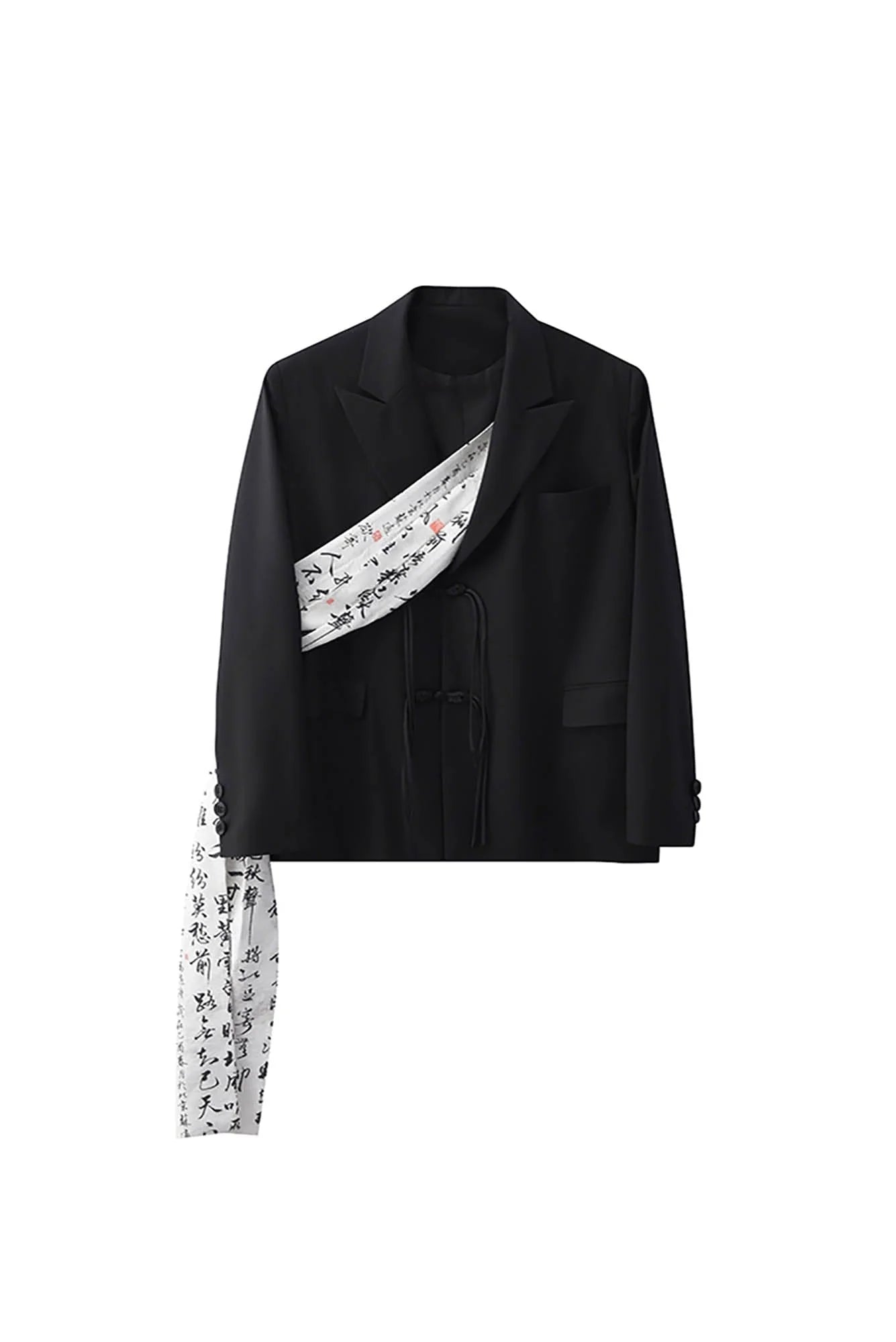 JIECHI Calligraphy Sash Mandarin-Button Blazer