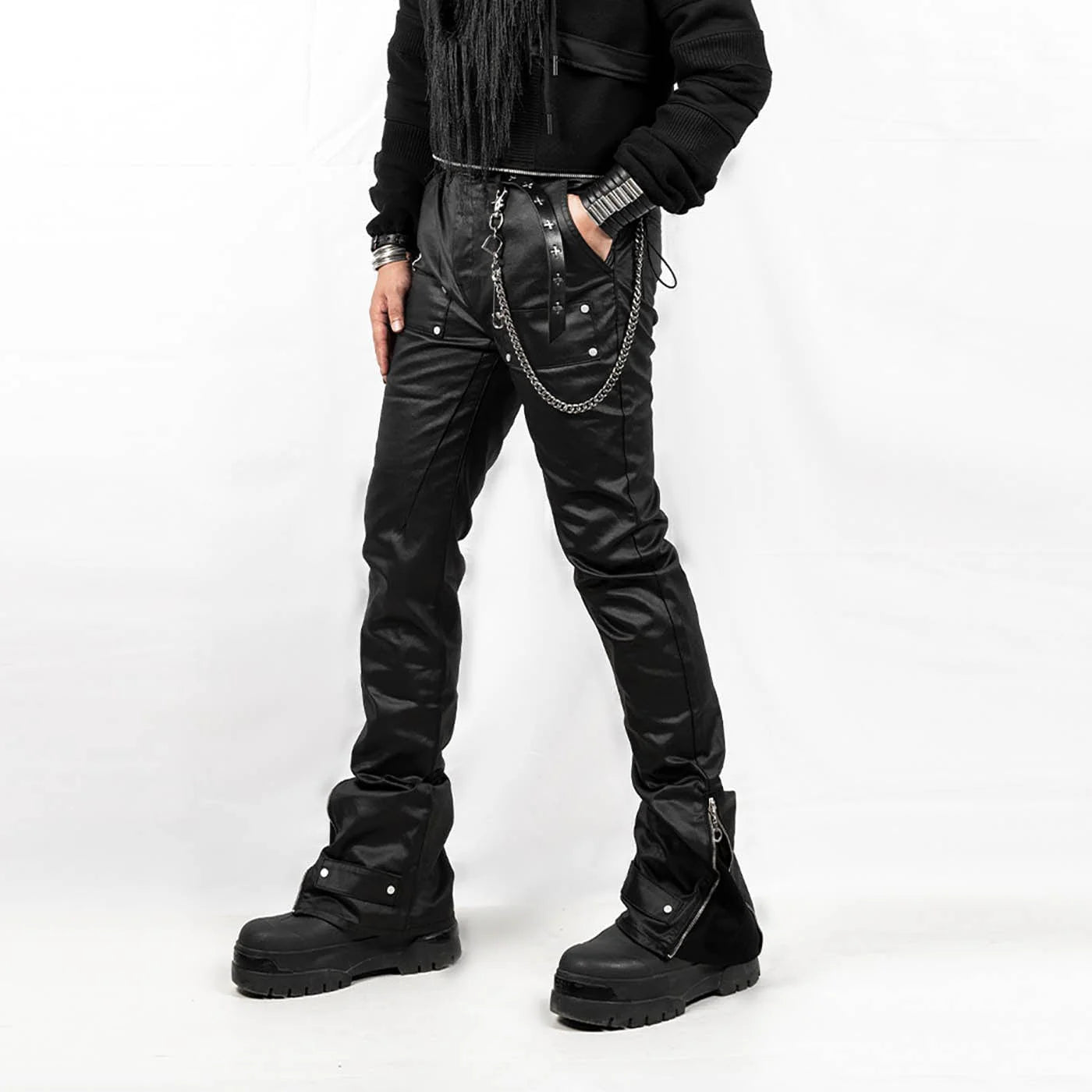 INSIDE OUT Rivet Patchwork Zippered Pants
