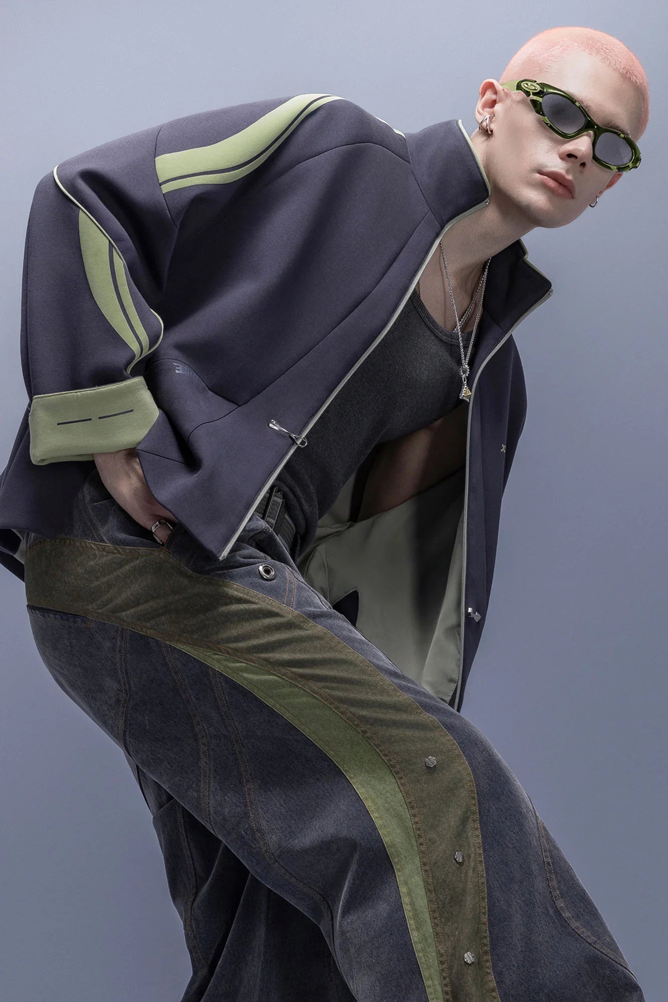 XIPHEVIL Contrast-Paneled Raglan Track Jacket Blue