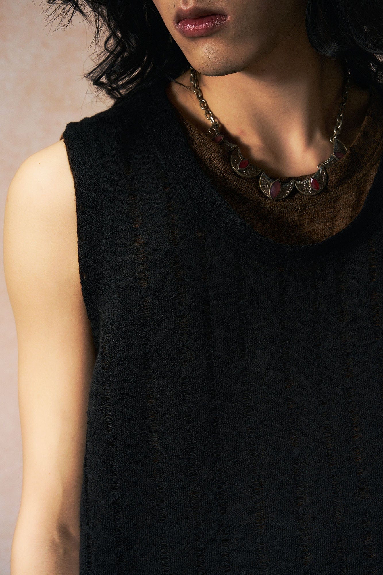 GONGHE REPUB Patchwork Hollow Out Knit Vest