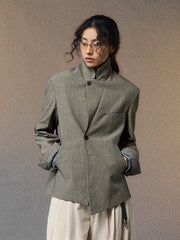 ALVNG AR ANTS Spliced Dual-Collar Linen-Blend Blazer