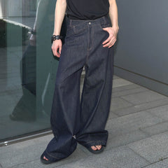 LABELROOM Asymmetrical Waist Raw Wide-Leg Jeans