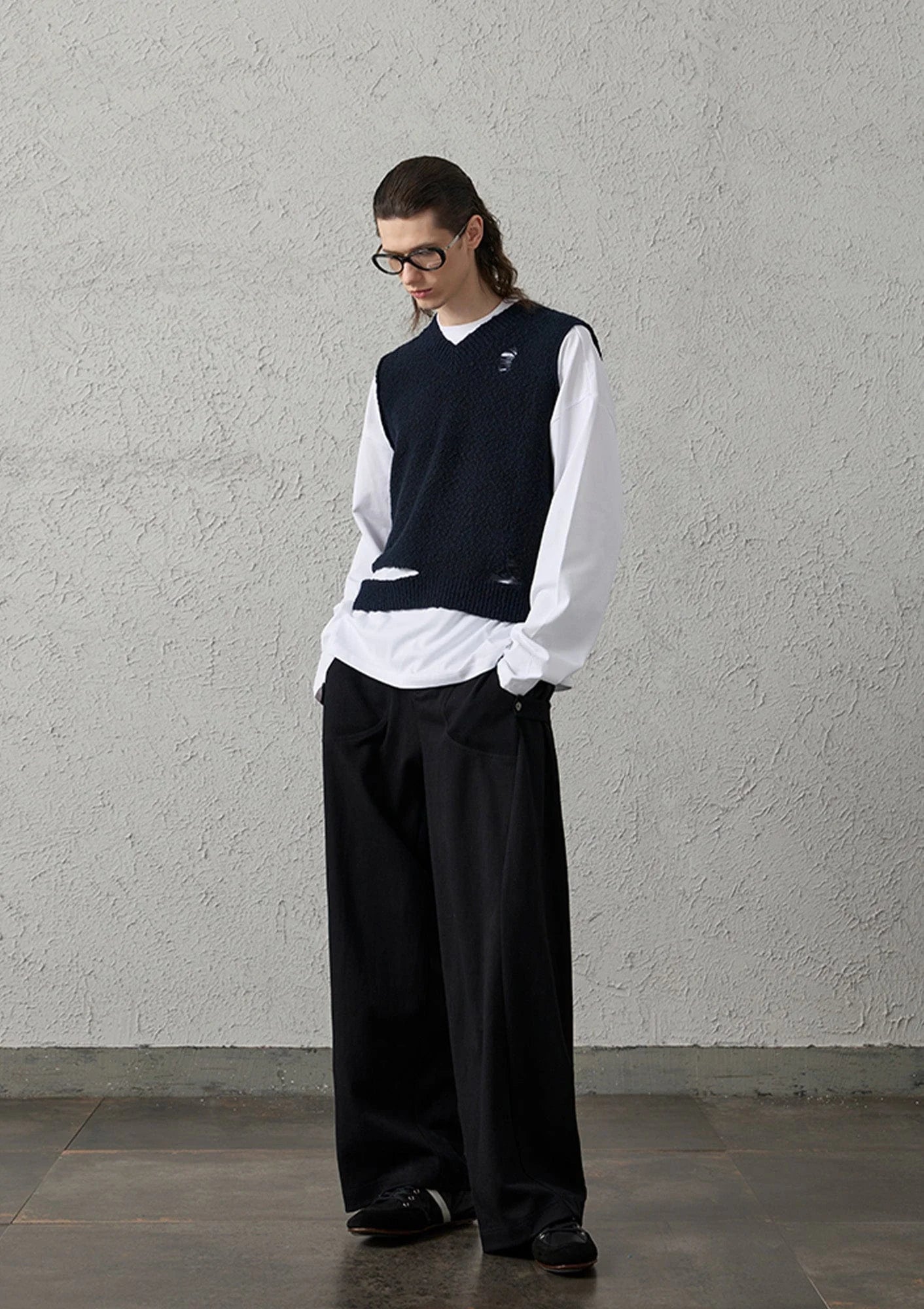 ORGANIC EMOTION Asymmetrical Distressed Bubble-Knit Vest