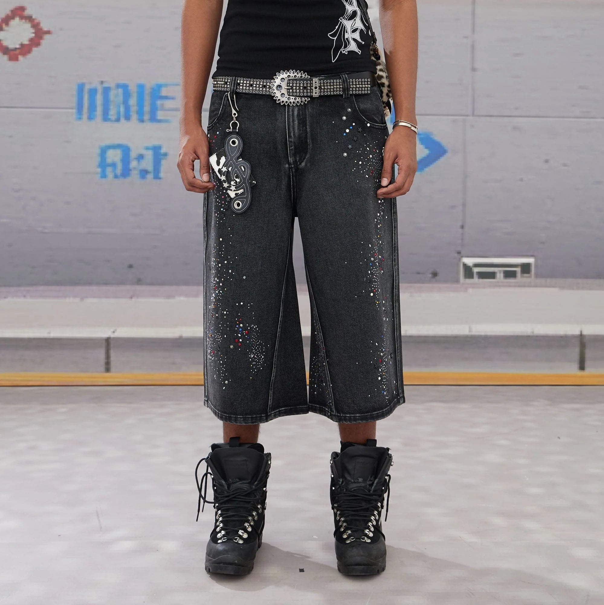 DND4DES Diamond Washed Spliced Oversized Shorts