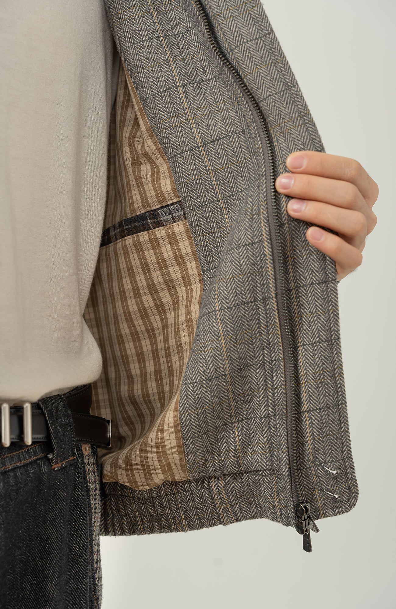 MOITIEDEPETALE Plaid Panels Wool-Blend Jacket
