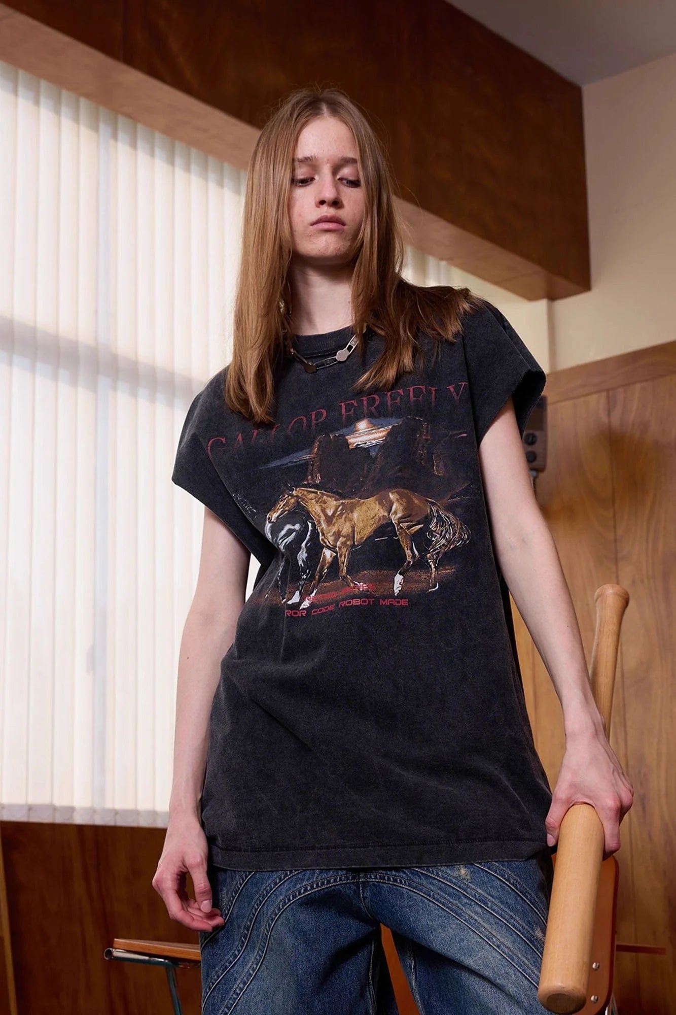 ERROR CODE ROBOT Distressed Animal-Print Sleeveless Tee