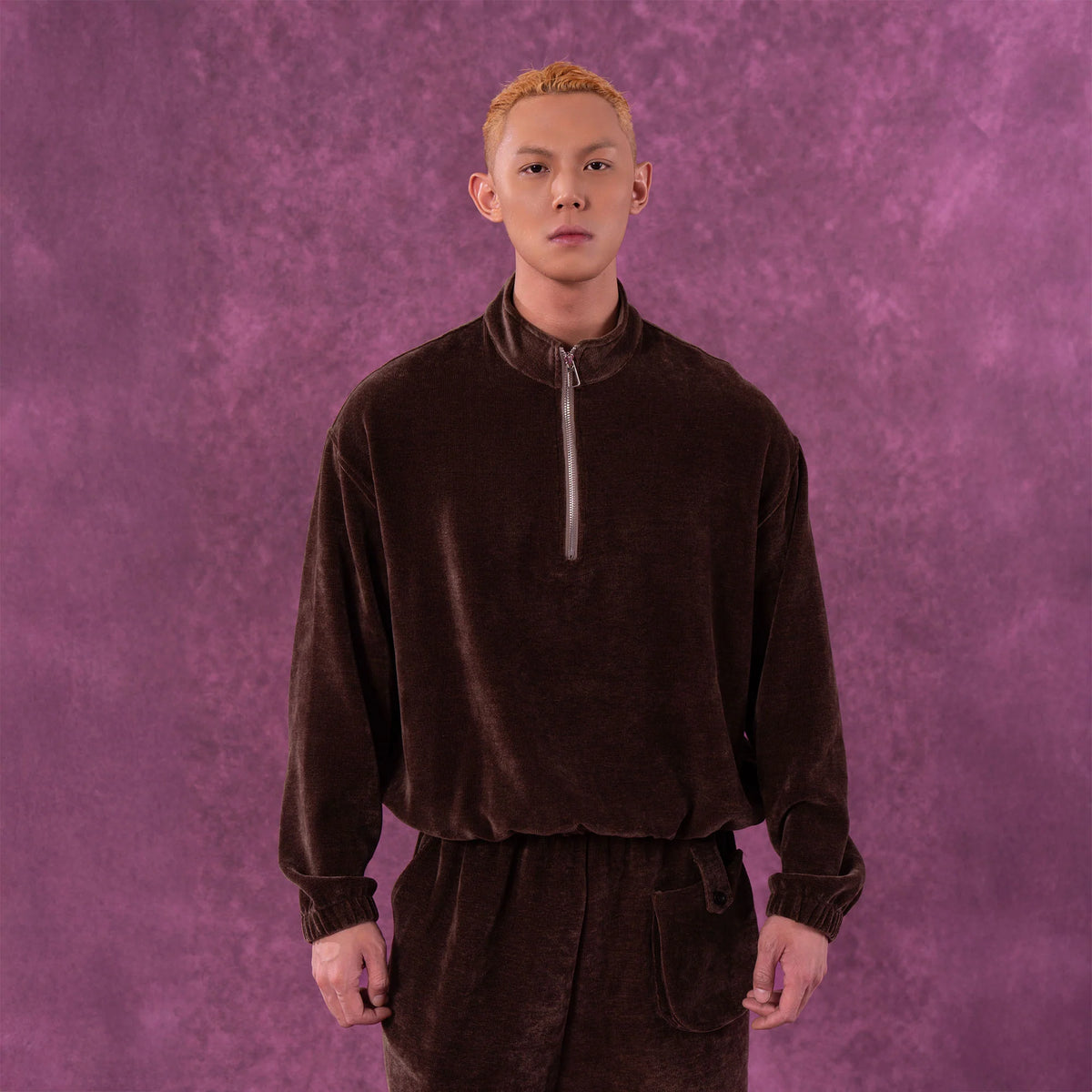 CLP Corduroy Elastic-Hem Half-Zip Pullover