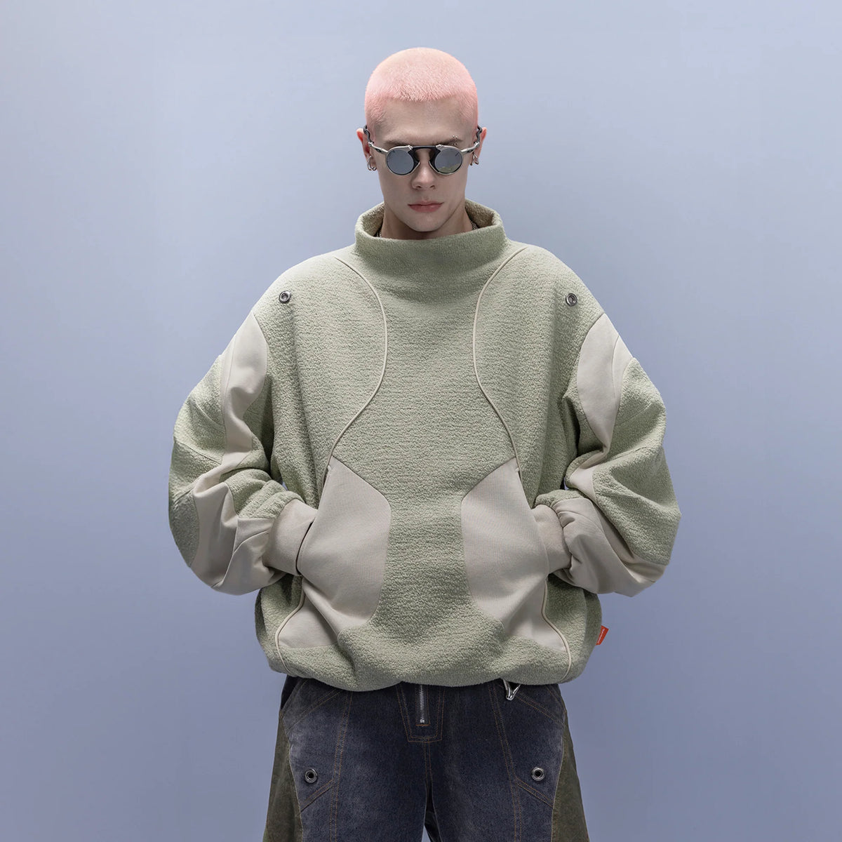 XIPHEVIL Fleece-Panel Saber-Sleeve Sweatshirt Green
