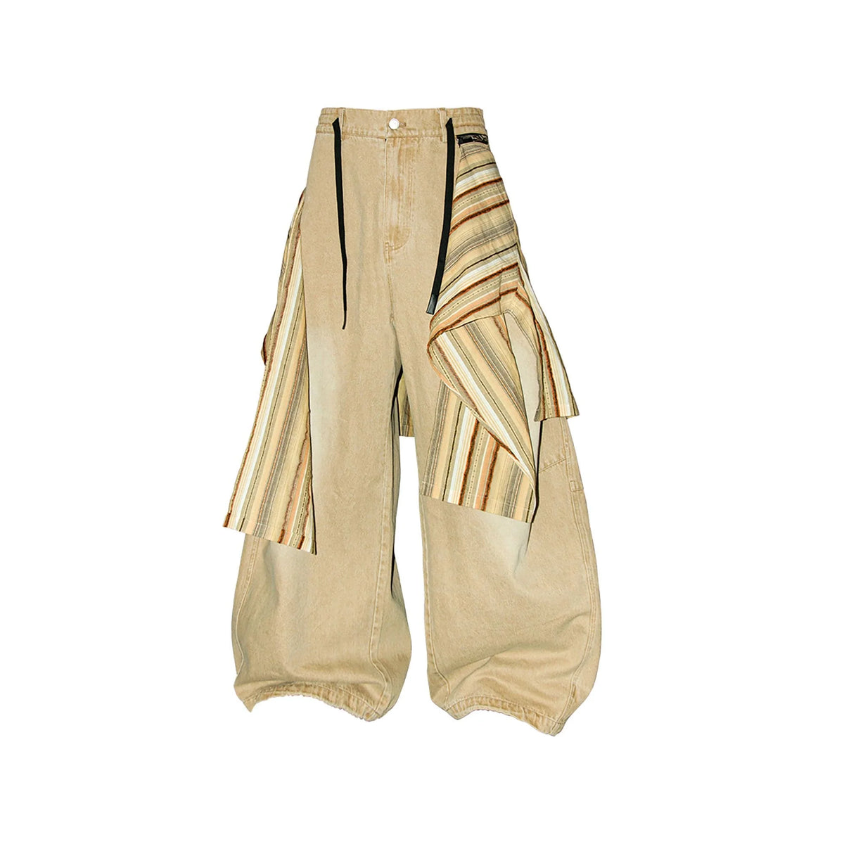 RELABEL Detachable Drape Drawstring Baggy Jeans Brown