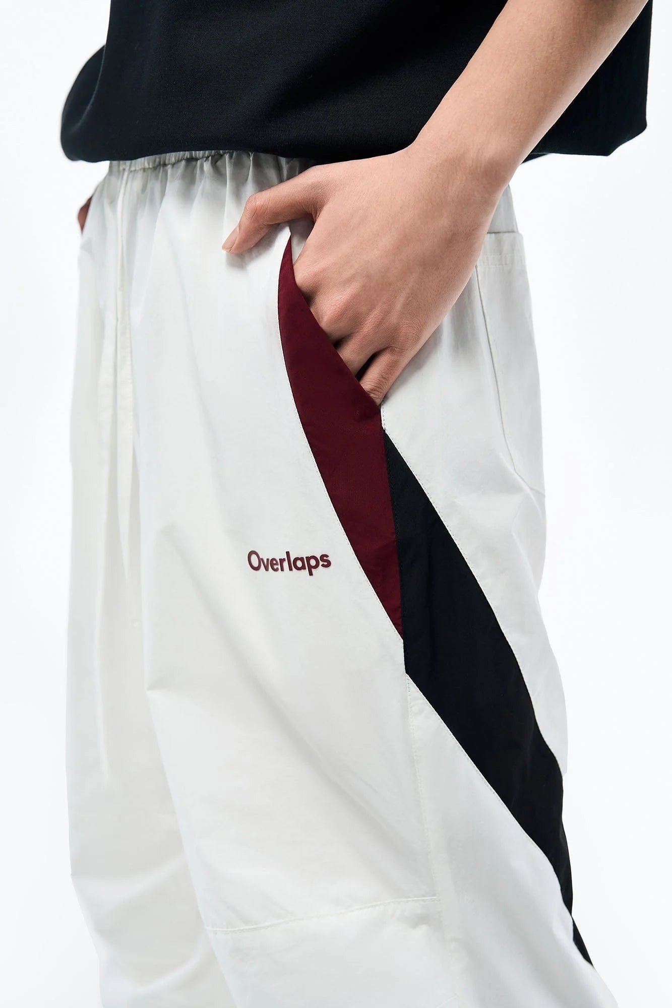 OVERLAPS Contrast Panel Crinkled-Knee Track Pants