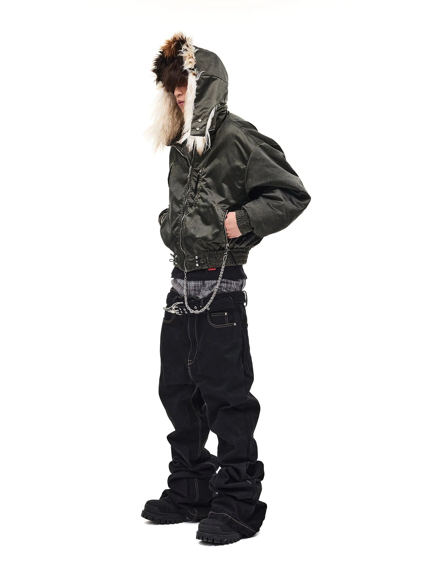 WHISTLEHUNTER Detachable Faux-Fur Hooded Bomber Jacket