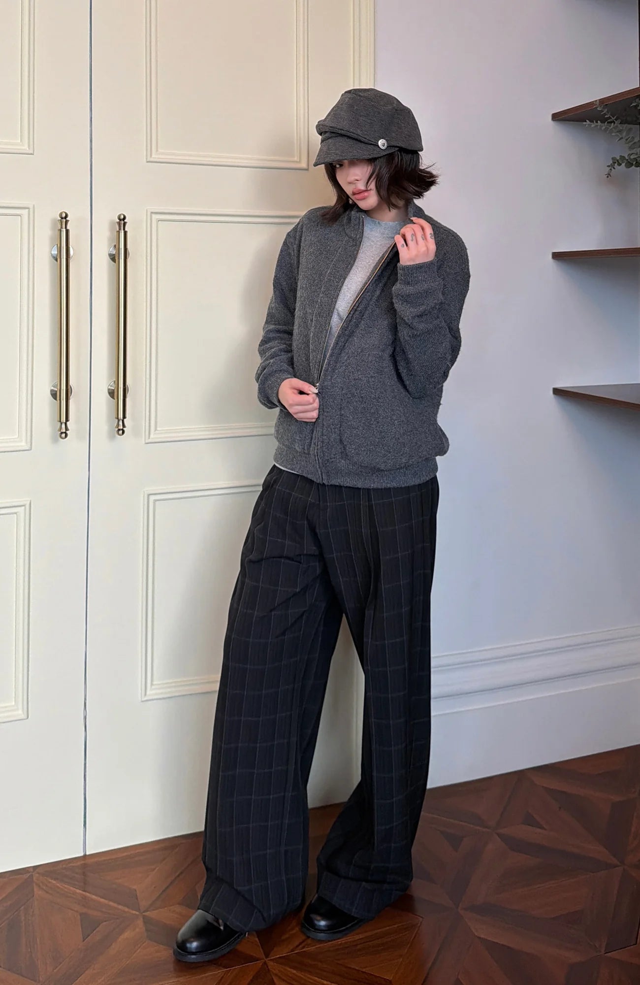 OKAYTHXBYE Retro Checks Pleated Trousers