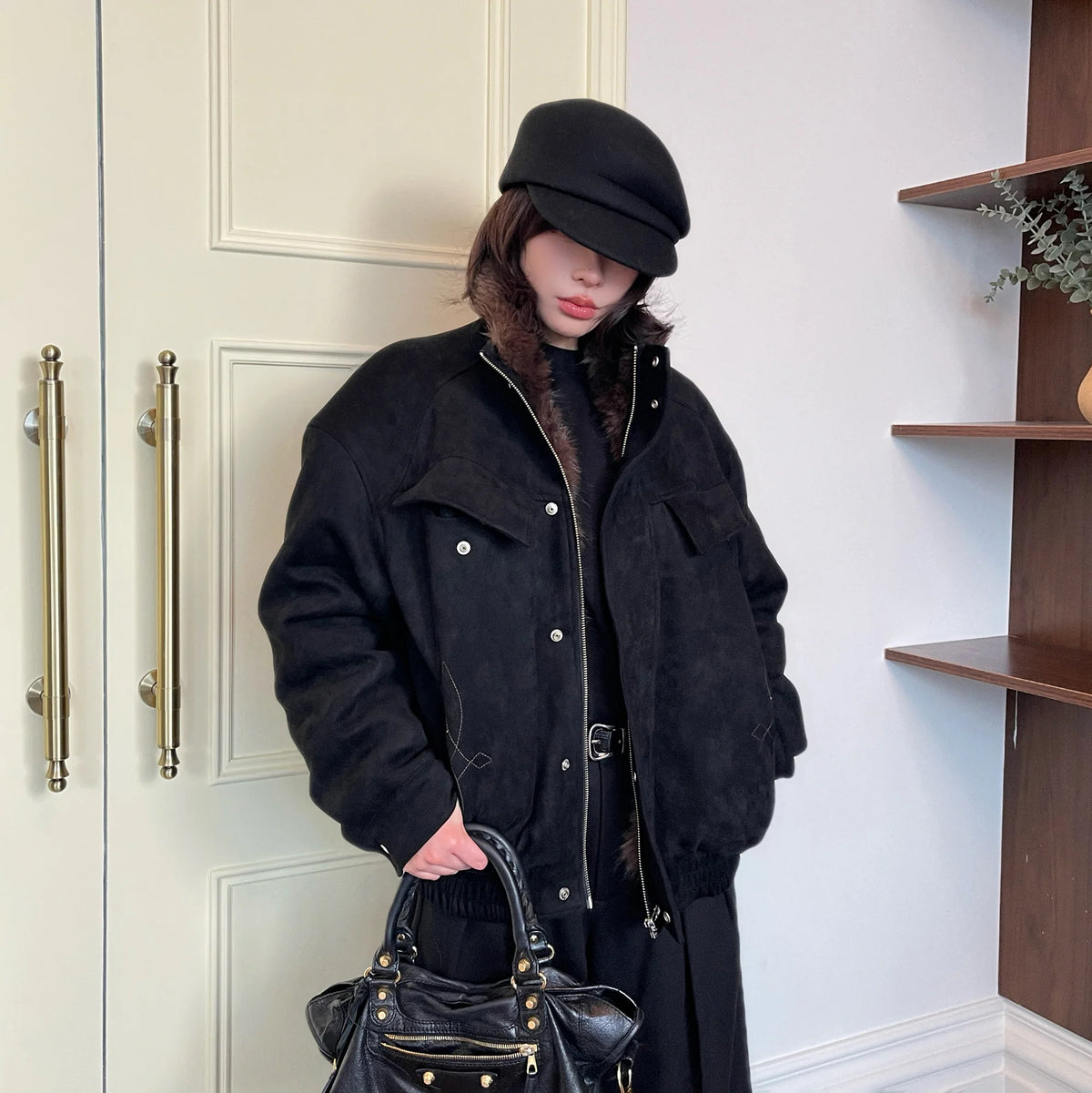 OKAYTHXBYE Faux Fur-Lined Utility Bomber