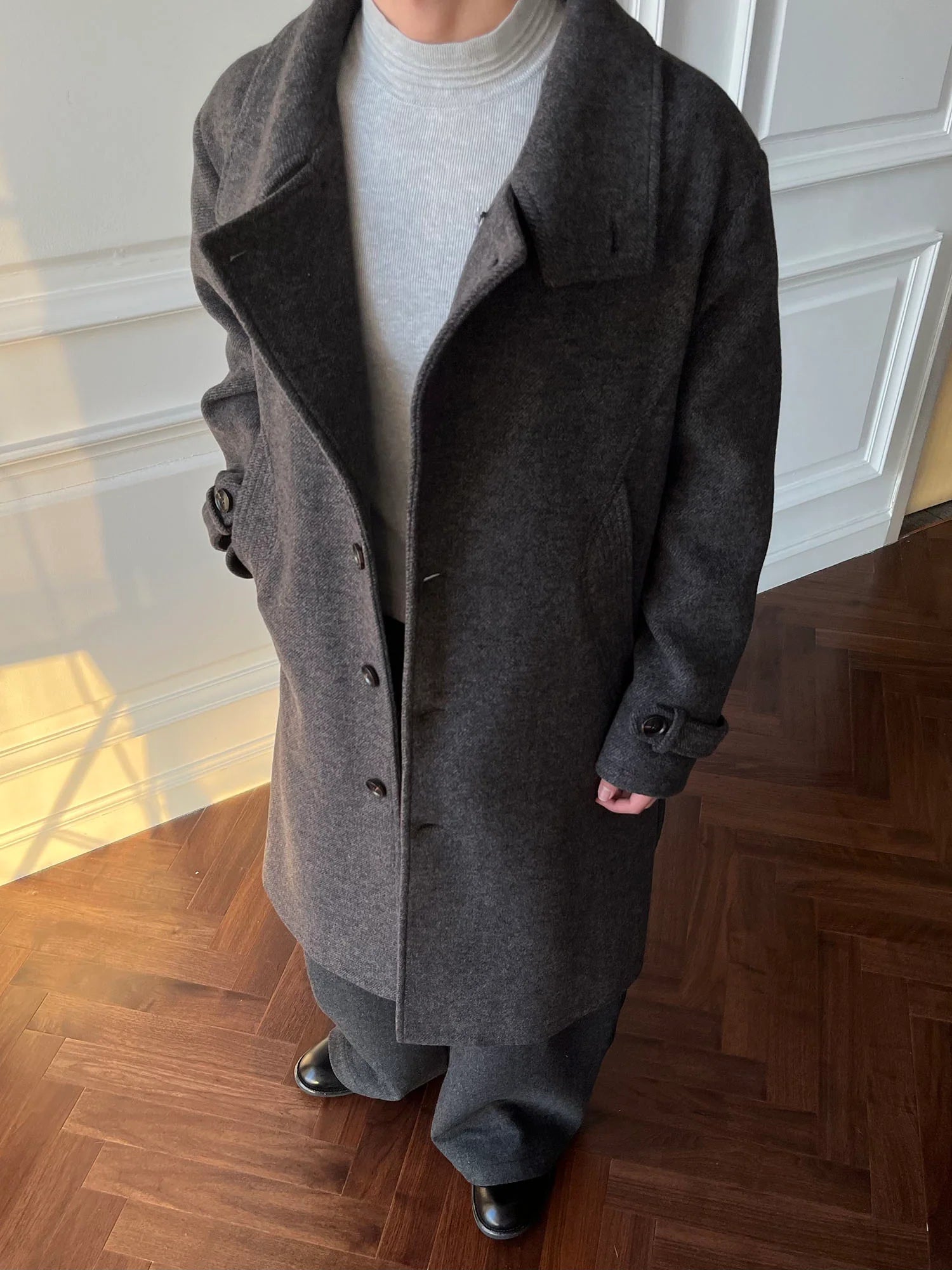 CATSSTAC Asymmetrical Stand-Collar Wool-Blend Belted Coat