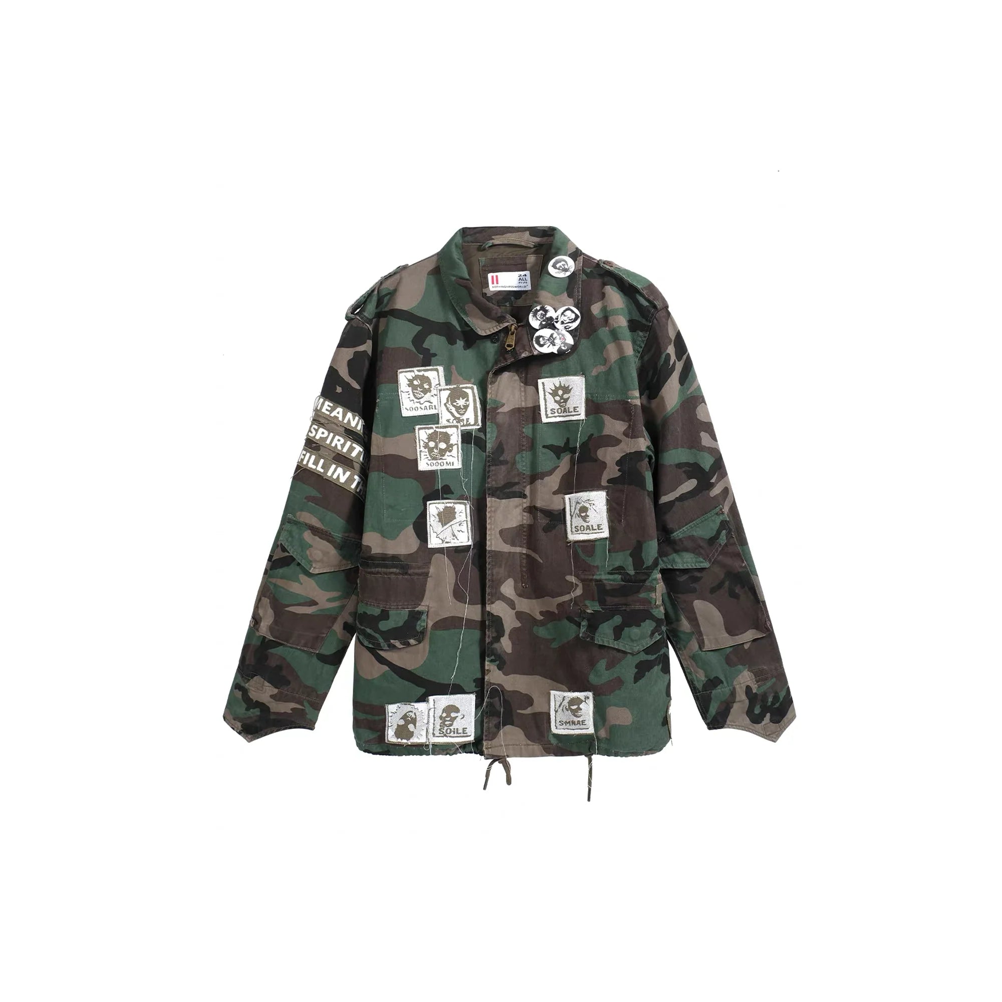 NOTHINGNESS WORLD Slogan Patchwork Multi-Pocket Utility Jacket