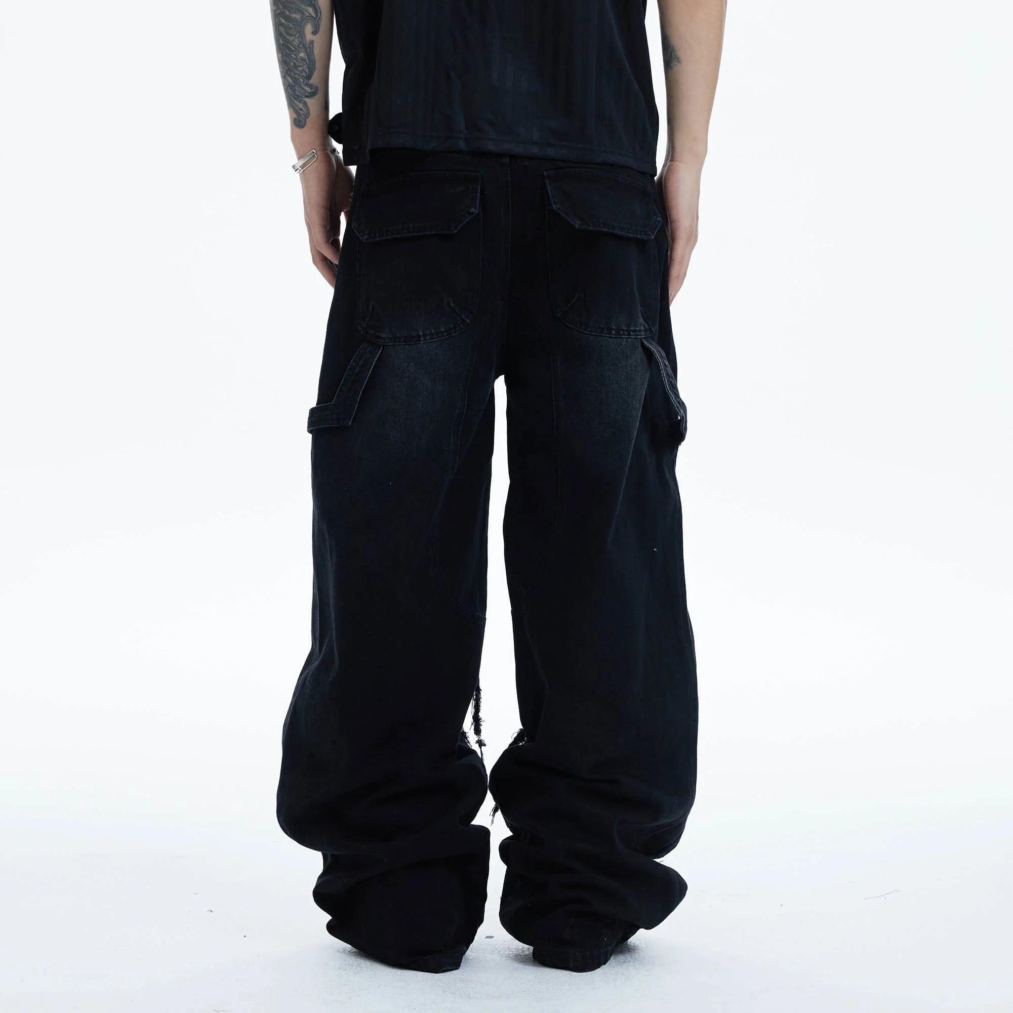 DND4DES Shredded Rivet-Paneled Baggy Jeans