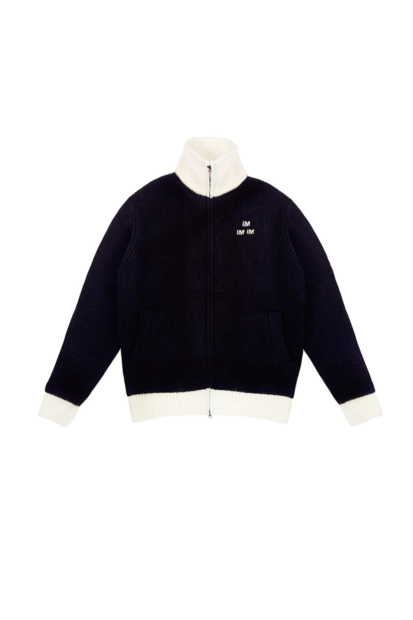 MIICHOUS Contrast Embroidered Turtle Neck Cardigan