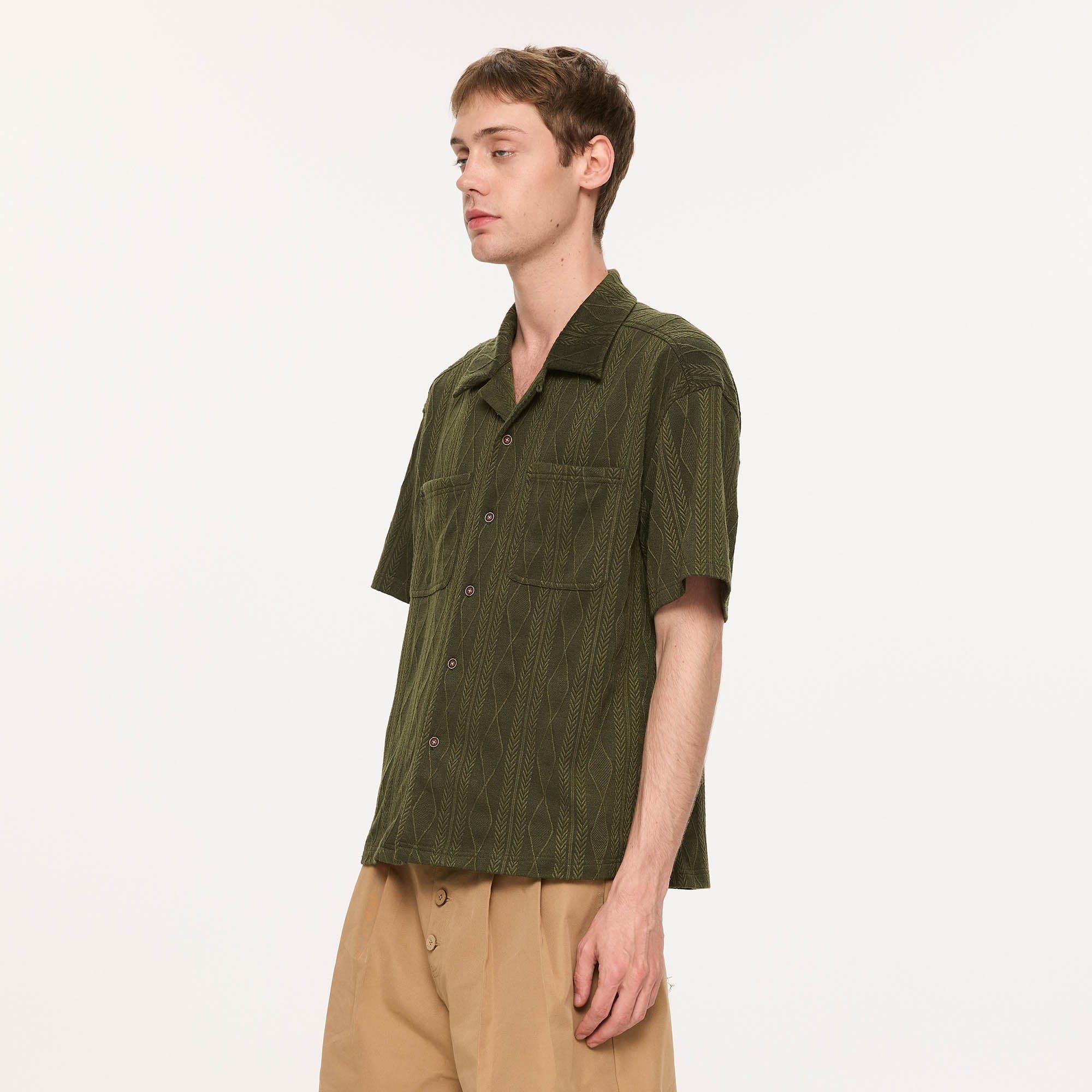 KREATE Cable-Jacquard Pocket Cuban Half Shirt