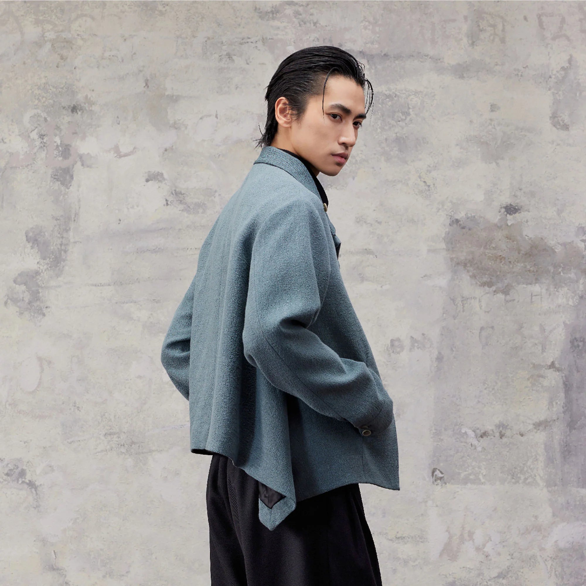 ALVNG AR ANTS Asymmetric Scarf Linen-Blend Jacket