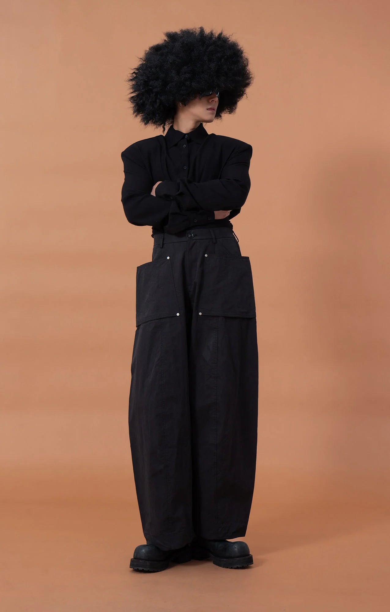 CLP Padded-Shoulder Tie-Waist Shirt