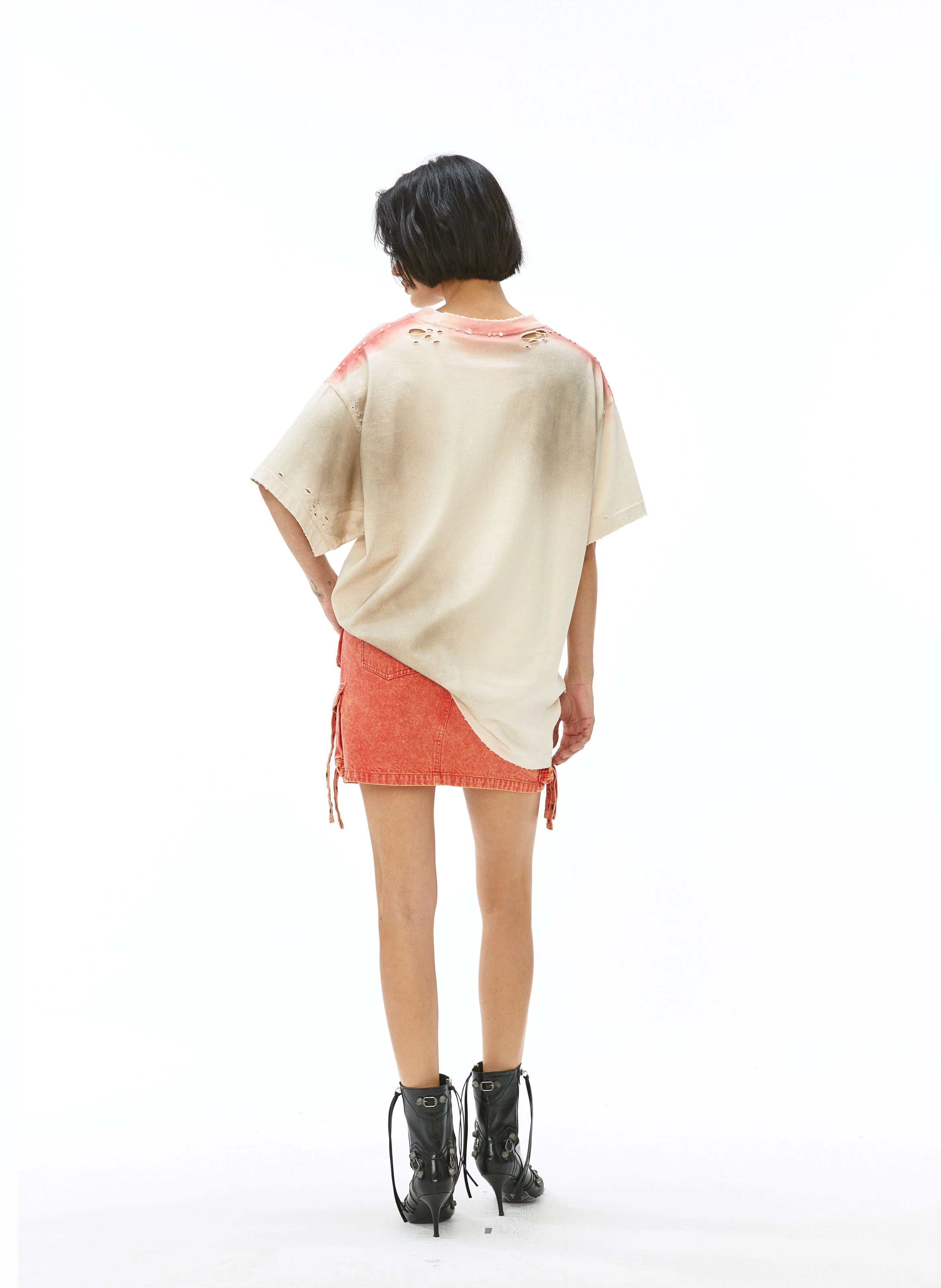 VANN VALRENCE Distressed Washed Spray Faded LOGO T-Shirt