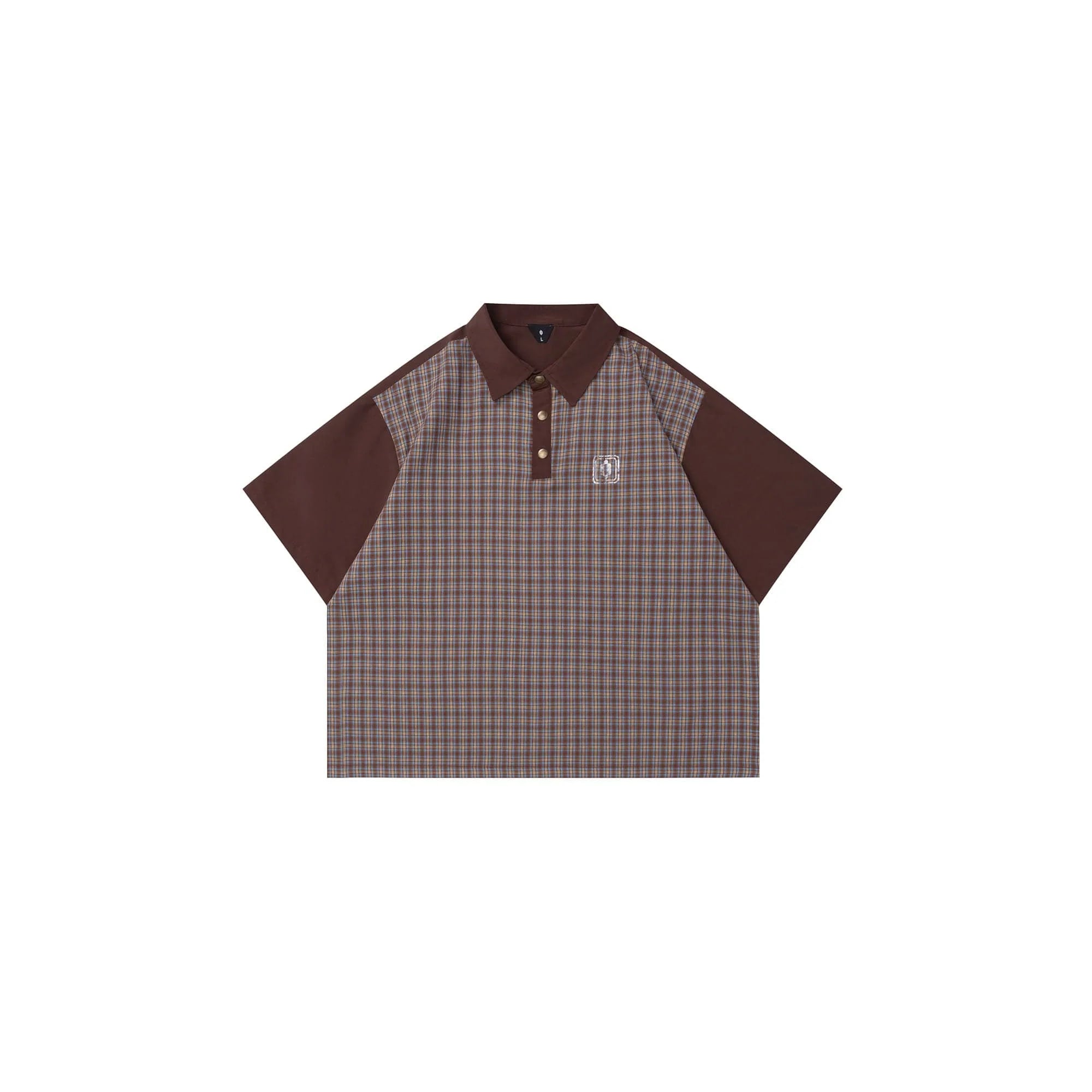 OVDY Retro Spliced Plaid Polo T-Shirt