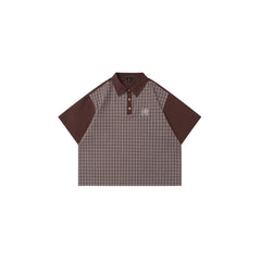 OVDY Retro Spliced Plaid Polo T-Shirt