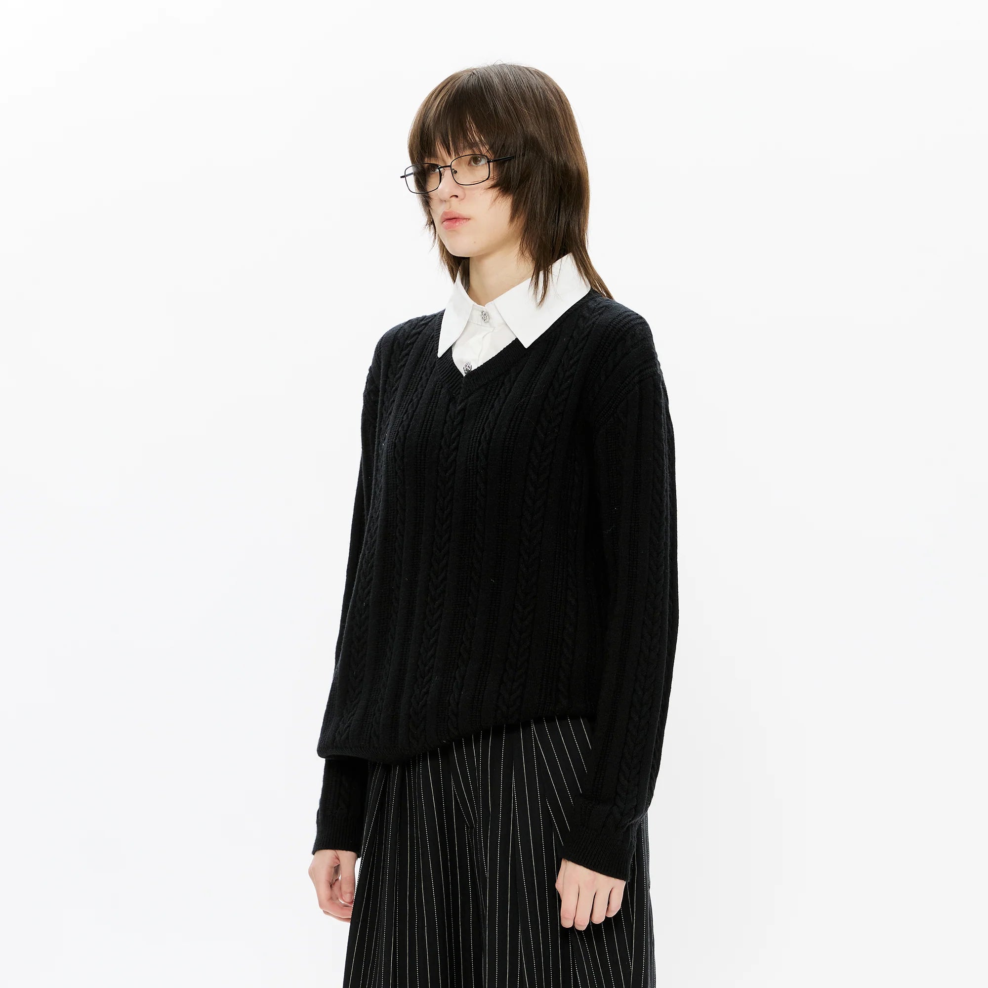 KREATE Cable-Knit Layered Shirt Sweater
