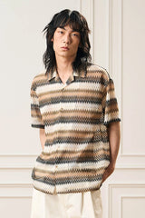 EPIC POETRY Geometric Ripple Knitted Half Shirt Brown