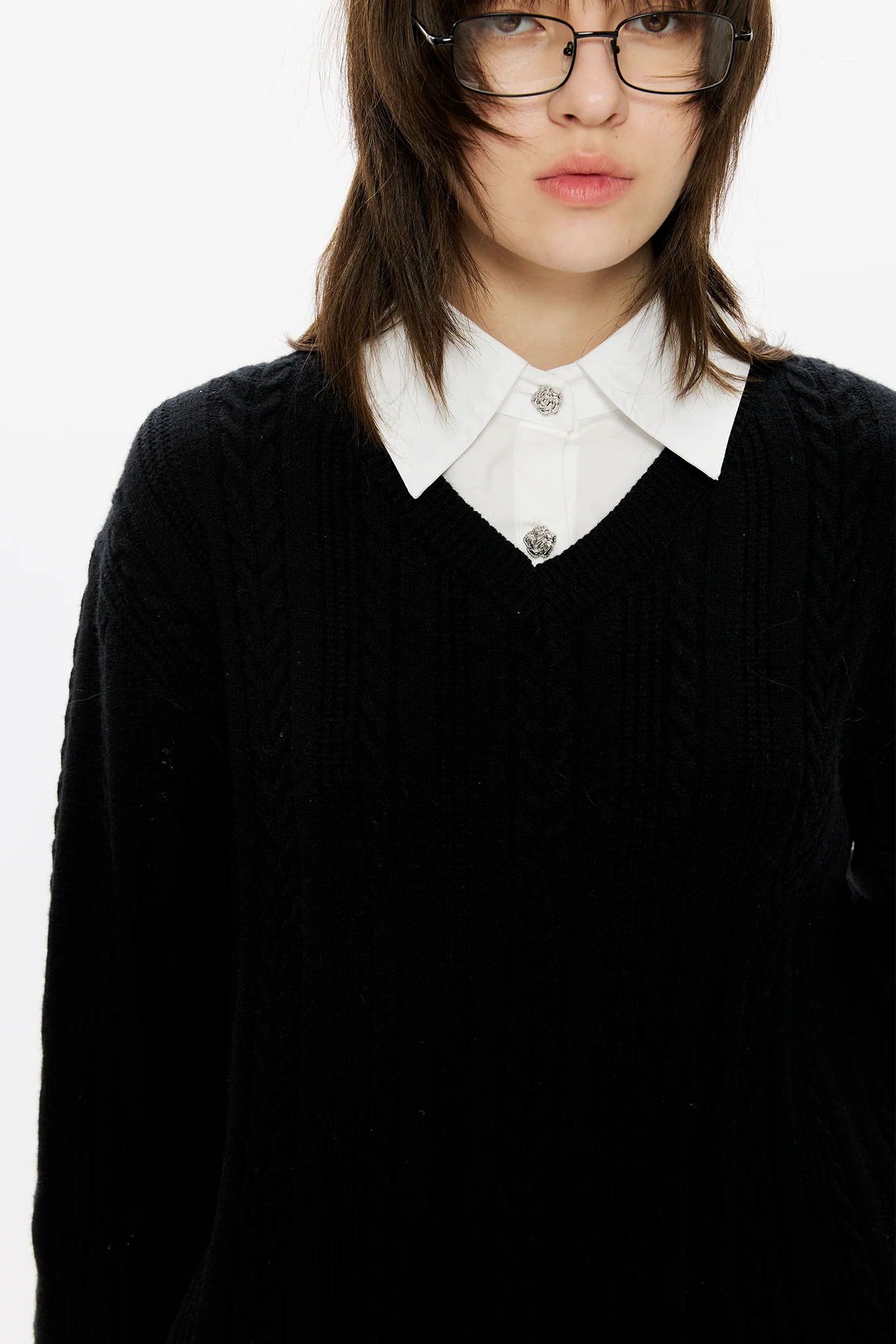 KREATE Cable-Knit Layered Shirt Sweater