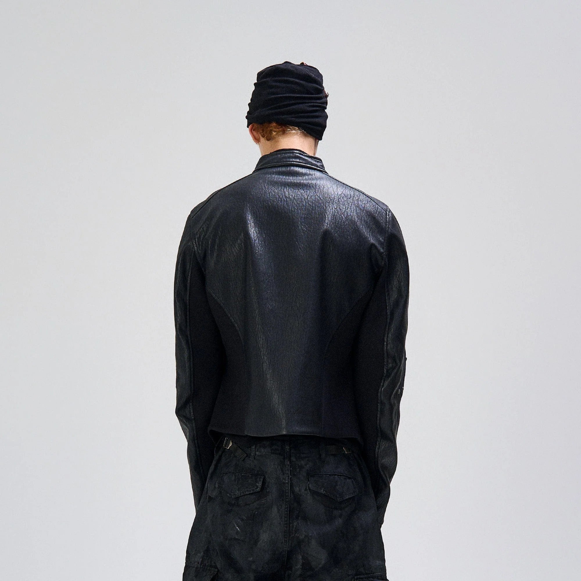 FLYERRER Structured Panel Faux Leather Biker Jacket