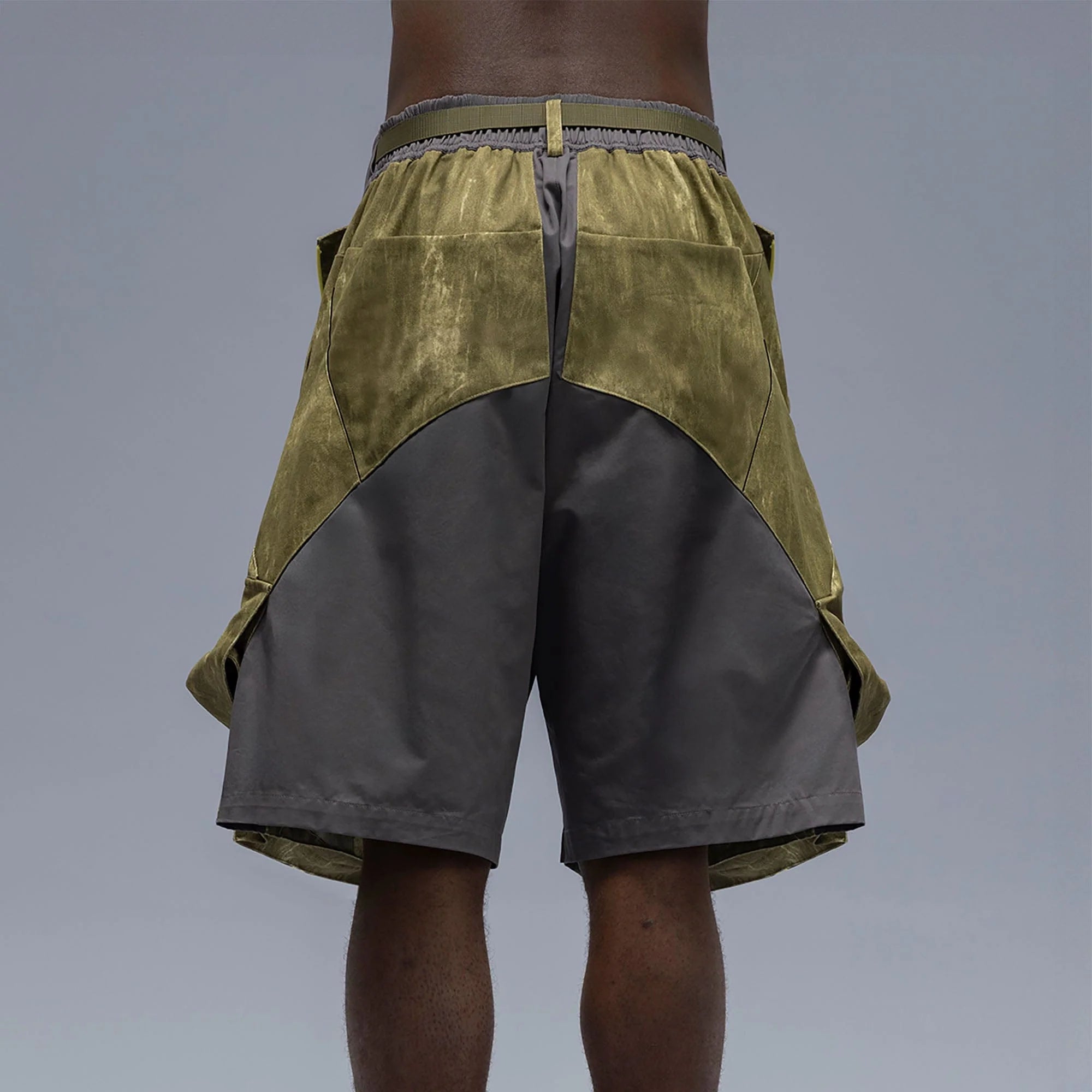 XIPHEVIL Washed Contrast Panel Pocket Utility Shorts Green