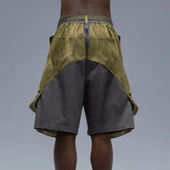 XIPHEVIL Washed Contrast Panel Pocket Utility Shorts Green