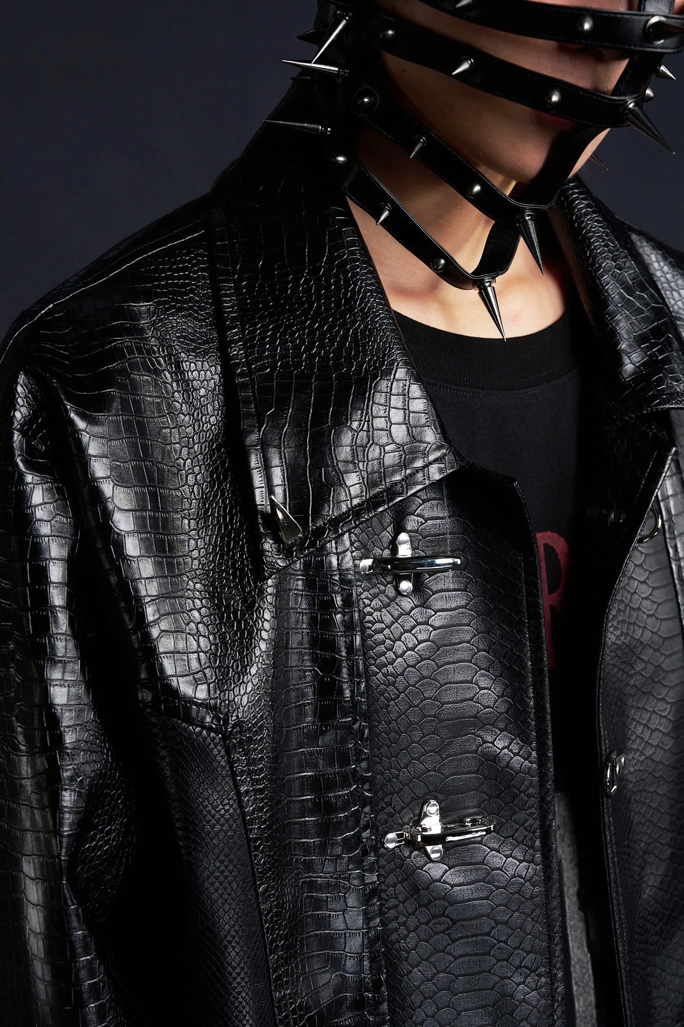 RECOVER ZONE Faux Croc Embossed Hoop-Buckles Jacket