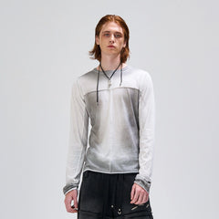FLYERRER Washed Gradient Cross-Panel Raw-Edge Long-Sleeve Tee