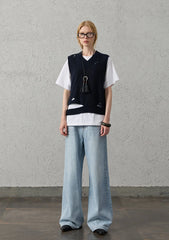 ORGANIC EMOTION Asymmetrical Distressed Bubble-Knit Vest
