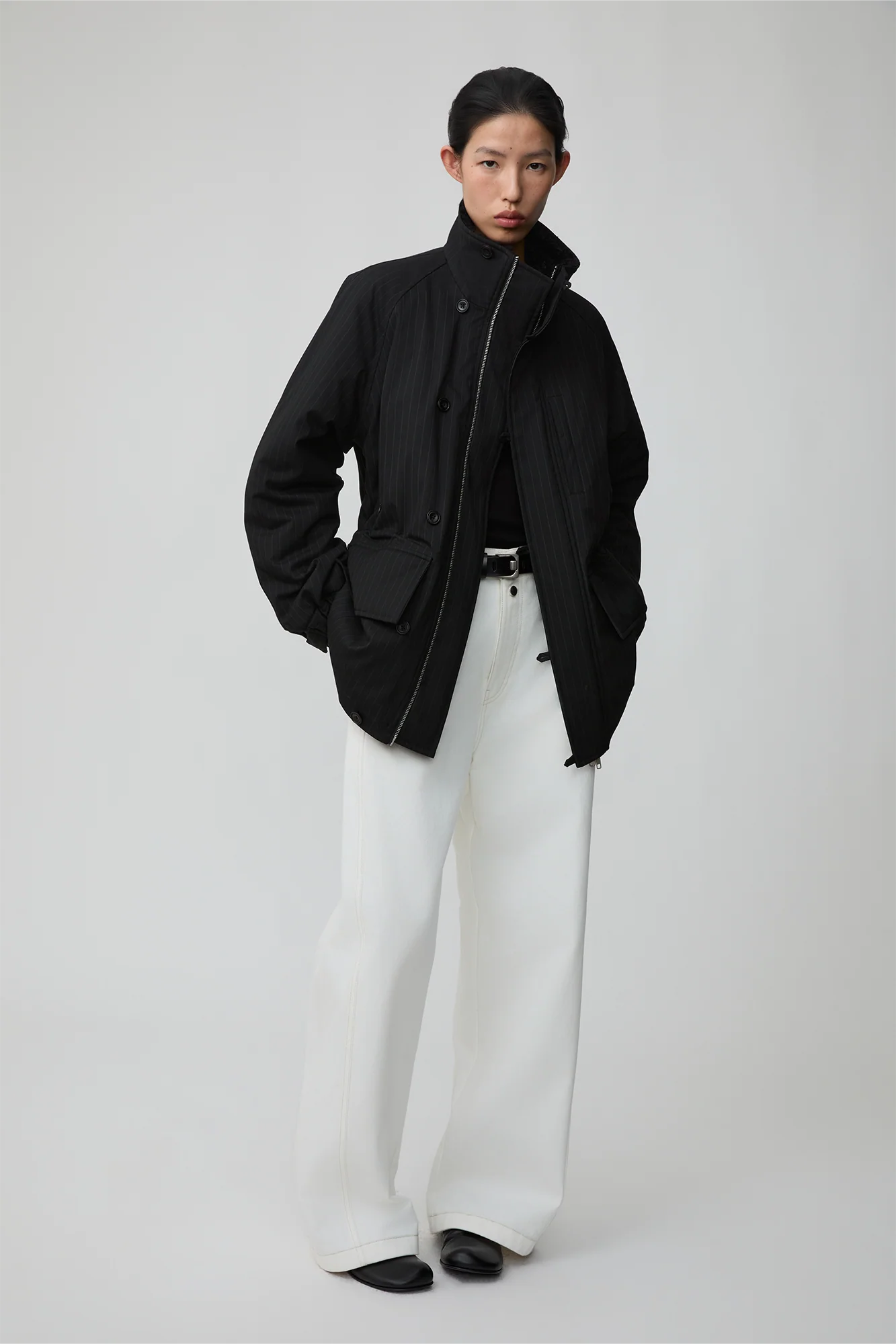OPICLOTH Pinstriped Faux Fur-Lined Drawstring Jacket