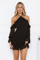 Holiday Energy Off Shoulder Mini Dress Black