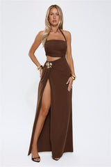 Secret Bloomers Halter Maxi Dress Chocolate