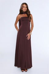 Satin Tempt Strapless Maxi Dress Chocolate