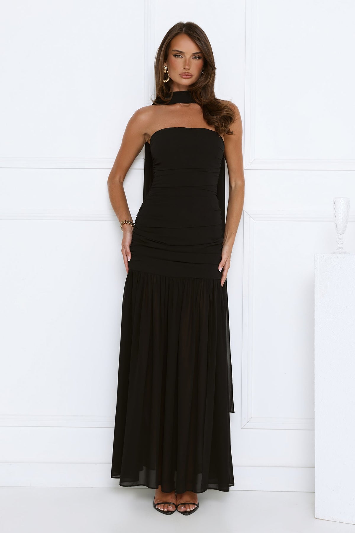 Soirée Glow Strapless Maxi Dress Black