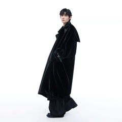 TUIMU Belted High Collar Faux Mink Overcoat