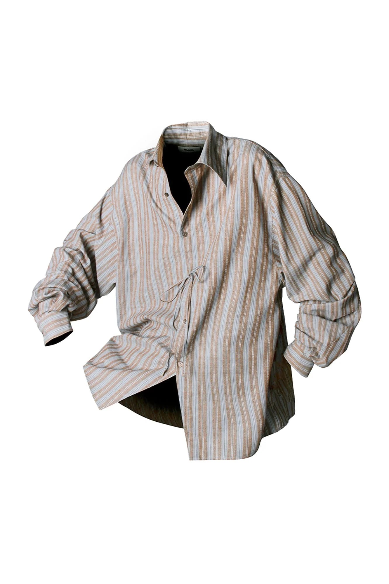 RELABEL Stripe Button-Up Oversized Shirt Brown